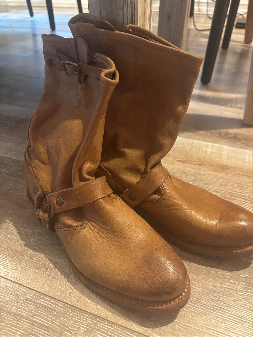 Women's Tan Leather Ankle Harness Booties